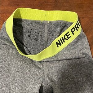 Nike Pro Heather Gray/black Leggings with Neon Yellow Waistband